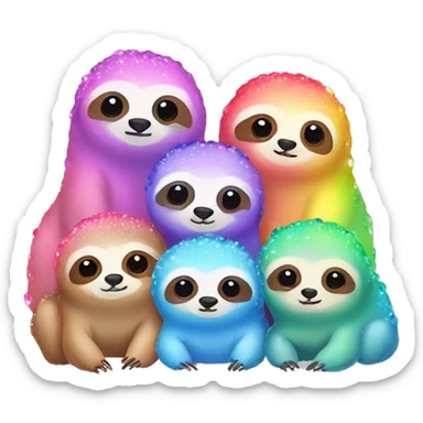 Kawaii rainbow pastel bedazzled family of sloths sticker