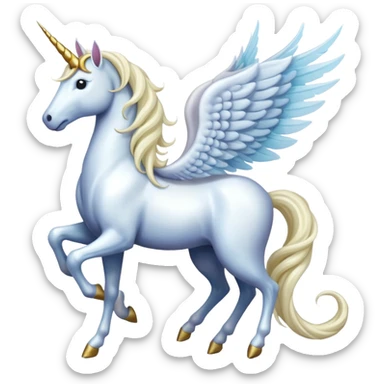 Cinematic Noble Unicorn with wings, slender with a flowing mane and tail and spiraled horn sticker
