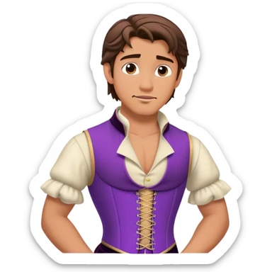 Flynn Rider wearing a purple corset and gown sticker