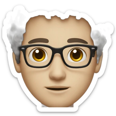 A white skin boy with a black curly short hair and the glasses sticker