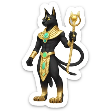 Black godly overpowered ethereal majestic Egyptian Cat-Fakemon. Golden Anubis-Rings and yellow ring-markings. Full body sticker