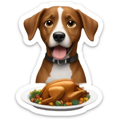 a dog at a table eating thanksgiving sticker