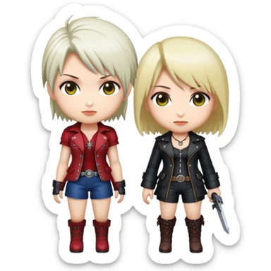 Cute chibi Lady and Trish from Devil May Cry, big heads, small bodies, childlike proportions sticker