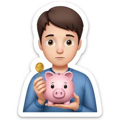 holding a piggy bank and looking thoughtful sticker
