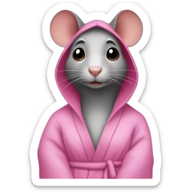 a rat female with a pink bathrobe and black hair sticker