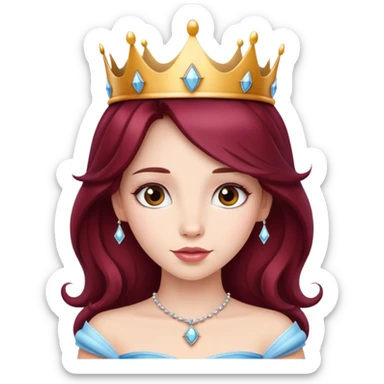 Beautiful long burgundy haired girl wearing a princess crown sticker