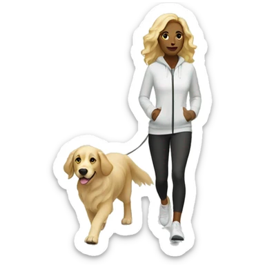 Woman wearing athleisure walking white golden retriever sticker