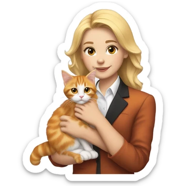 Blonde girl with her orange tuxedo maine coon kitten sticker