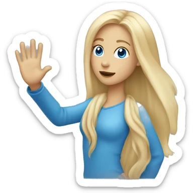 blonde long hair blue eyes girl waving one hand sticker