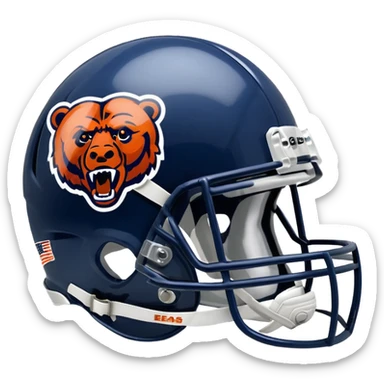 Navy blue football helmet with Chicago Bears logo sticker