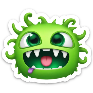 a funny and cute monster in green colours with an open mouth as if different documents are coming to its mouth such as word, excel, pdf, pptx sticker