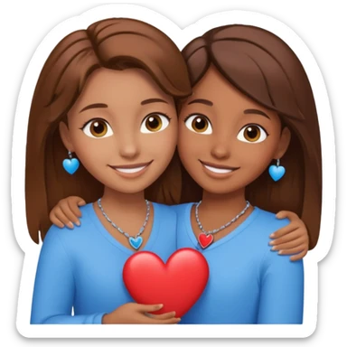 2 bff brown hair and brown hair and blue eye and brown eye and girl heart 2 girl sticker
