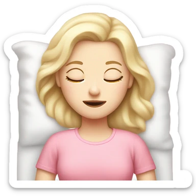 pale blonde girl with pink top sleeping in white bed sticker