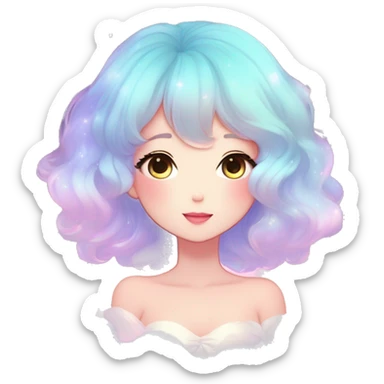 Gorgeous pastel anime style lady blushing nebula gradient sparkle face dreamy idol model colorful shiny stars galaxy kawaii cottagecore pearly petite simplistic aesthetic trending style sticker