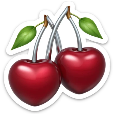A pair of cherries emoji made of liquid silver chrome, smooth rounded shapes, glossy metallic surface, subtle sensual vibe, luxury sexy aesthetic, iOS emoji style, centered, clean white background sticker