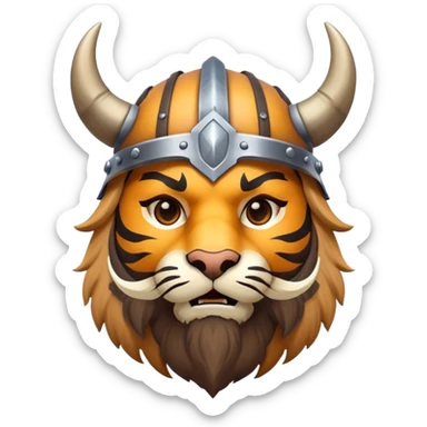 viking tiger face with horned helmet and beard for Twitch emote sticker
