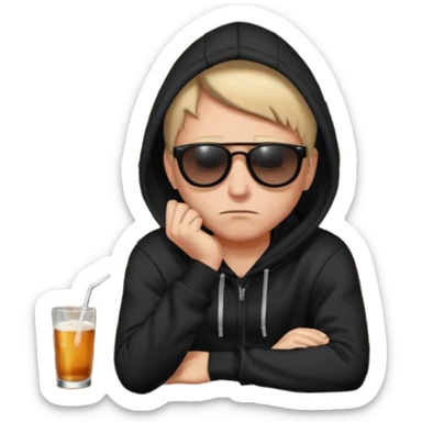 Caucasian in black hoodie sitting sad at bar sticker