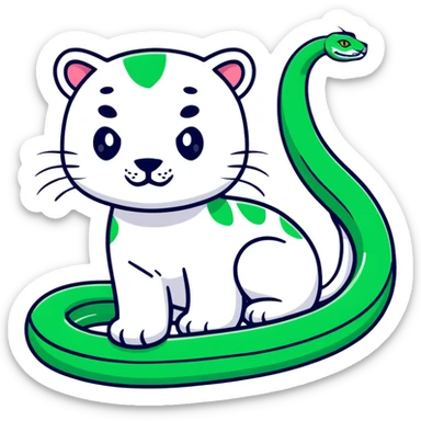 Minimalist Maya-style jaguar and snake as message symbols, white and deep green only, flat design with clean lines sticker