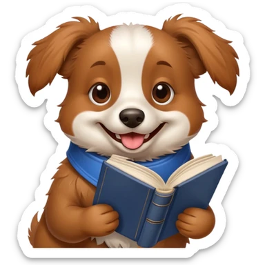 weird dog smiling holding a dictionary sticker