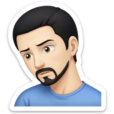 Man with black hair and goatee with neck bent over in pain sticker