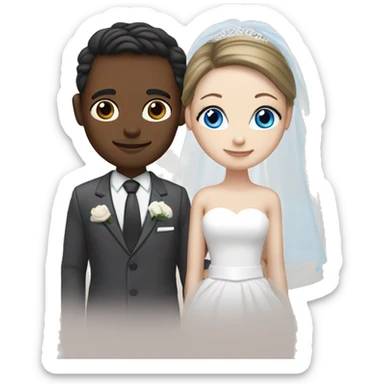 Wedding couple, groom fair skin with dark brown hair and dark brown eyes, bride with white skin blonde hair and blue eyes sticker
