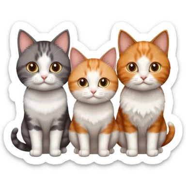 3 different coloured tiny short haired cats, including a dark grey and white cat, and a dark brown tabby and white and a ginger and white sticker