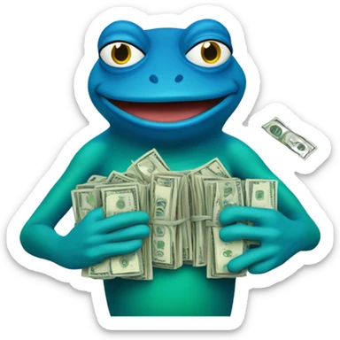 blue pepe frog holding a pile of cash sticker