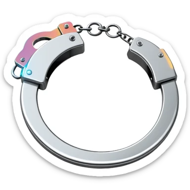 Minimalistic metallic handcuffs emoji, black and white, reflective metal, simple flat vector design, futuristic minimal style sticker