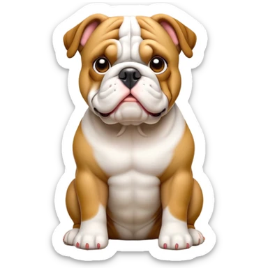 cinematic-[english bulldog]-realistic-full-body-sitting-emoji,-tail-resting-loosely-beside-its-paws,-head-tilted-dramatically,-sleek-[fawn]-fur,-simplified-yet-realistic-focused-features,-highly-detailed,-glowing-with-an-almost-sarcastic-glow sticker