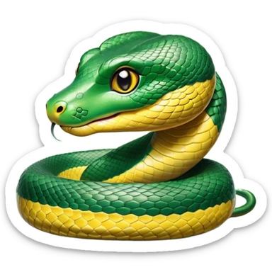 cinematic-cute-Green anaconda-portrait-emoji,-head-tilted-playfully-and-inquisitively,-with-a-sleek,-shimmering-body-adorned-with-detailed-scale-sriped patterns-and-round,-sparkling-eyes-full-of-wonder,-simplified-yet-irresistibly-adorable-features sticker