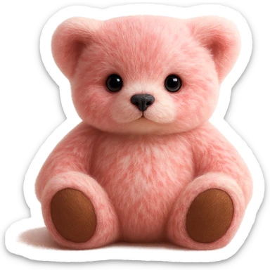 Make the teddy bear's fur a mix of realistic pink and white with soft lighting. Remove the background to make it transparent. sticker