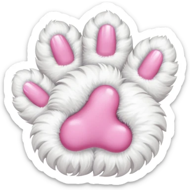 white fluffy paw, view from the top, pink nails, cute sticker