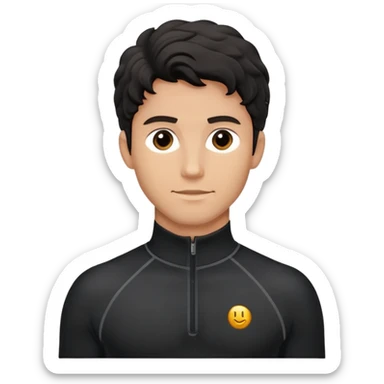 Black wavy-haired caucasian male in black athletic quarter-zip spandex top sticker