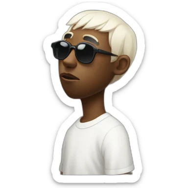 tyler the creator with a short white wig and dark sunglasses looking looking slightly annoyed side view sticker