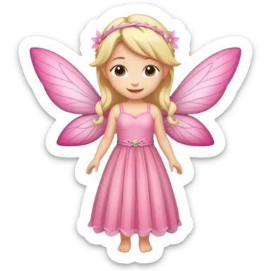 fairy with blonde hair, pink wings and long dress, happy, chibi full body sticker