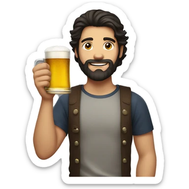 Young guy with dark hair and beard holding a mug of beer  sticker