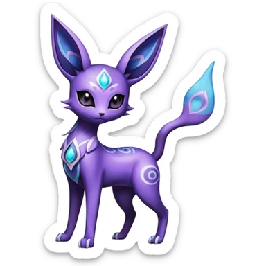 Shiny Exotic Badass Colorful Ethereal Royal Mysterious Gothic Espeon-Umbreon-Pokémon-Fakémon-hybrid-creature (full body) with random pattern-markings sticker