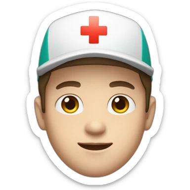 Ambulance yung man with white skin and brown hair and a cap sticker