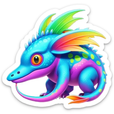 Exotic futuristic lush warm-colored neon tropical Fakémon-Fionbri-creature with cool-colored splash markings  sticker