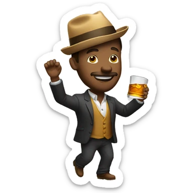 a man dancing keeping a whiskey glass on his head sticker