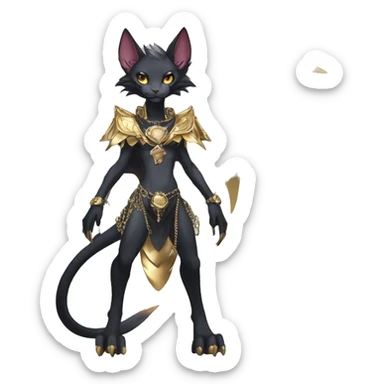 cool anthro punk kawaii edgy distinguished pretty elegant beautiful fantasy black ethereal nargacuga-Noivern-sphynx-Quiana-Fakemon collar harness gold chains necklace full body sticker