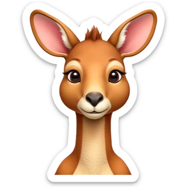 Cinematic Cute Adult Red Kangaroo Portrait Emoji, Head tilted playfully and inquisitively, showcasing a charming, robust build with soft reddish fur and a uniquely camel-like head featuring a gentle, elongated snout and rounded ears, with large, sparkling eyes full of wonder, Simplified yet irresistibly adorable features, highly detailed, glowing with a warm, friendly glow, high shine, affectionate and lively, stylized with a touch of outback whimsy, soft glowing outline, capturing the essence of a mischievous yet loving kangaroo that seems as if it could hop out of the screen into your arms! sticker