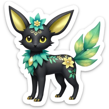 Multicolored sparkly pastel dark iridescent light pale gloomy spooky realistic pretty cool elegant realistic floral exotic Trico-Bolthund-Electrike-Luxray-Umbreon-Leafeon-hybrid, full body sticker