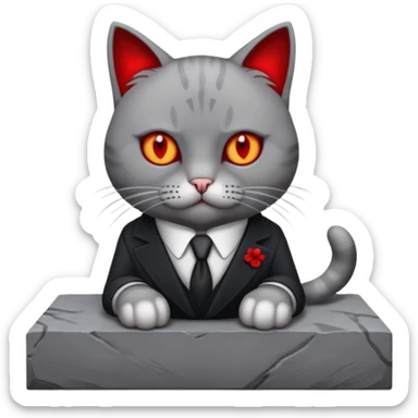 cat corleone mafia, red eyes, grave sticker