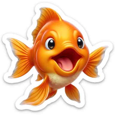 Cinematic Cute Yawning Orange Goldfish Portrait Emoji, Head tilted slightly with a dramatic, wide-open yawn, showcasing a smooth, vibrant orange body with flowing fins, eyes barely open in drowsy contentment, Simplified yet irresistibly adorable features, highly detailed, glowing with a soft, cozy glow, high shine, relaxed yet expressive, stylized with a touch of whimsy, bright and endearing, soft glowing outline, capturing the essence of a sleepy yet affectionate goldfish, so drowsy it feels like it could float out of the screen and curl up for a nap! sticker