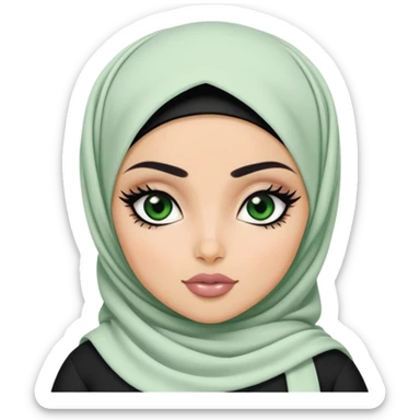 pretty bratz baddie, niqapi hijabi, black eyeliner, medium white skin, dark green  eyes sticker