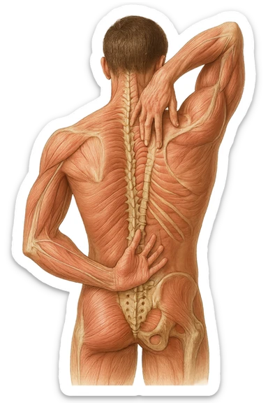 fai un immagine identica che riguarda un esercizio ma mettigli spina dorsale e muscoli in evidenza (anatomica). falla iperrealistica anatomica in 4k con spina dorsale storta in evidenza sticker