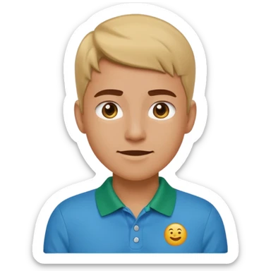 gender neutral person, chest up, blue green polo, friendly expression, emoji style sticker