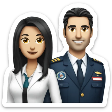 Flight attendant with long black hair and white skin with a pilot man with black hair sticker