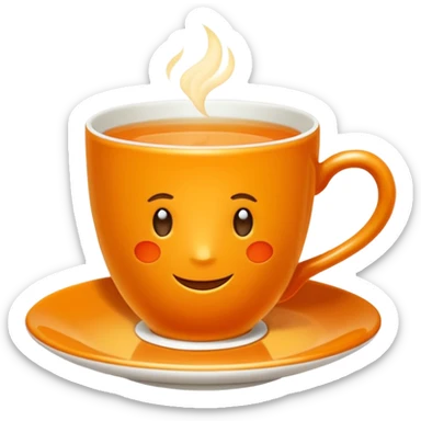 Hermès-style cup of tea, elegant with Hermès orange and gold accents, luxury, cute emoji style sticker